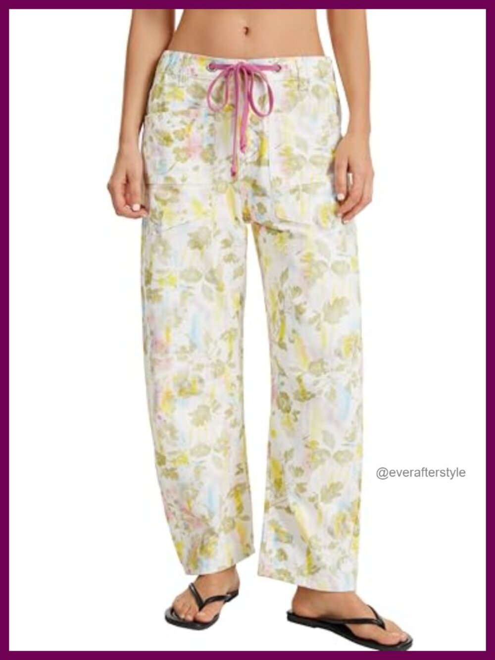 Womens Barrel Jeans Floral Print Mid Rise Wide Leg Denim Pants
